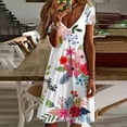 thumbnail image 3 of USSUMA Short Sleeve Sundresses for Women Floral Printed Midi Beach Party Dresses Knee Length A Line Flowy Swing Sun Dresses Women's Summer Casual V-Neck Dress Wedding Guest, 3 of 5