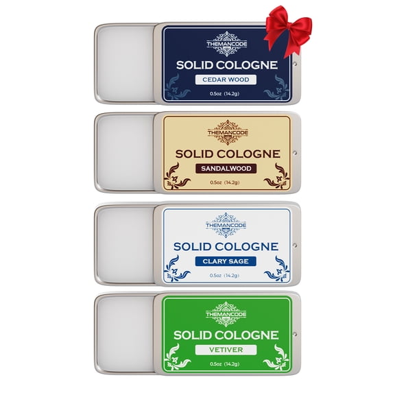 THEMANCODE Solid Cologne for Men, 4 Pack Solid Perfume with Cedarwood, Sandalwood, Clary Sage & Vetiver, Travel-Friendly Mens Cologne Gift Set, Father’s Day Gifts for Dad, Husband & Him, 2 oz