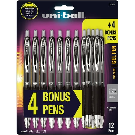 207 Retractable Gel Pens, Medium Point, Black, 8 + 4 Bonus Pack