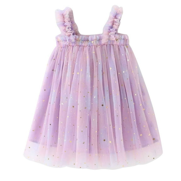 Plebaso Girls Dresses Sleeveless Mesh Sequin Star Suspenders Princess Dress Baby Summer Clothes