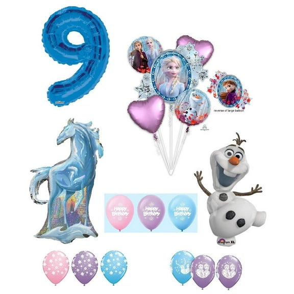 Frozen 2 9th Birthday Anna ELSA Olaf Nokk The Water Spirit Horse Snowman Snowflake 17 Piece Party Balloons Set