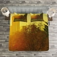 thumbnail image 3 of Ambesonne Nature Quilted Bedspread Set 3 Pcs, Sunset over City Park, Queen Size, Fern Green Dark Orange, 3 of 3