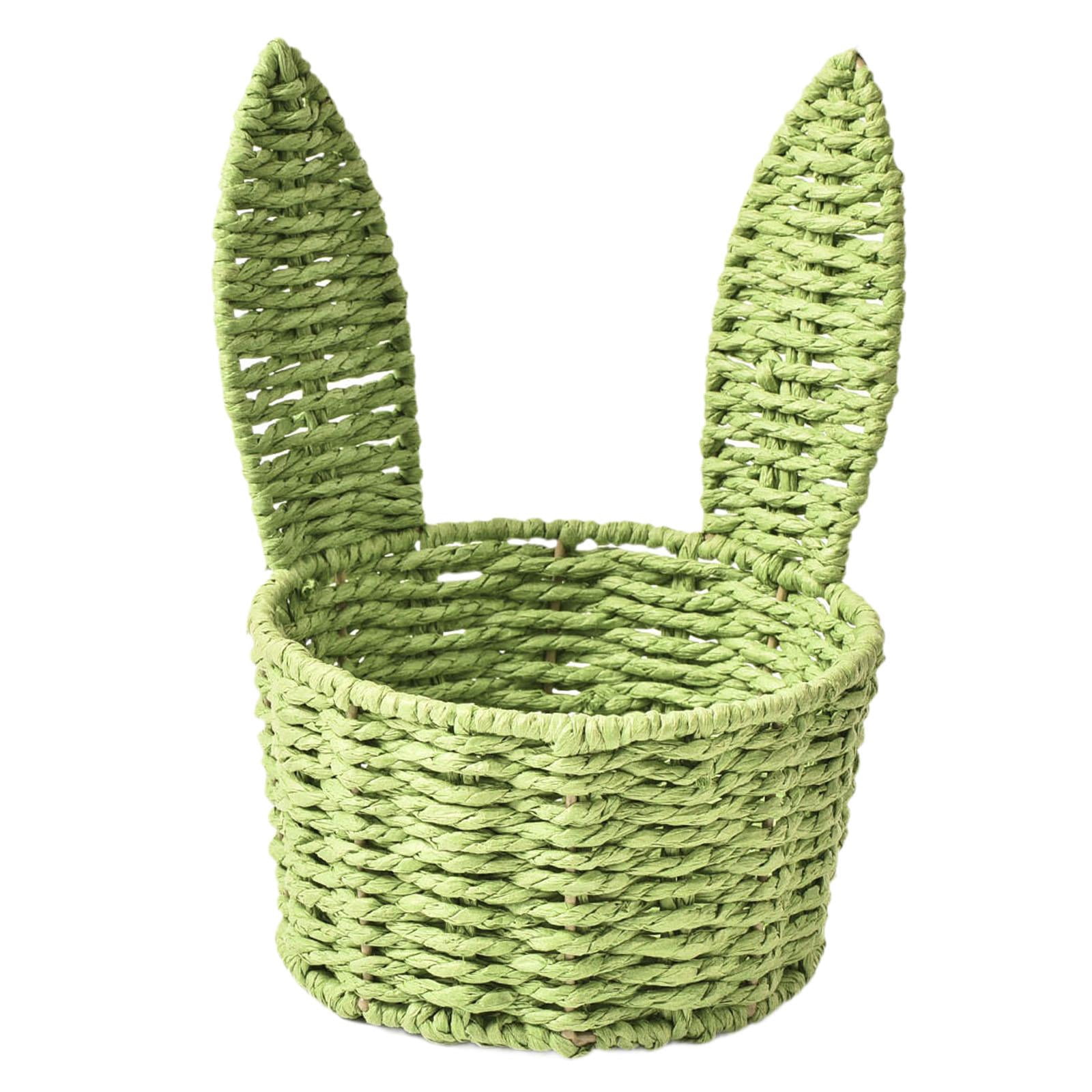 kowaku Easter Woven Bunny Ear Basket Storage Basket Candy Storage Creative Decorative Paper Rope Design Container Multipurpose Organizer Bunny Ear suitable for home decoration festive Green