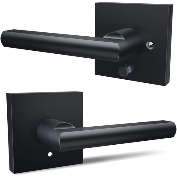 Matte Black Door Handle, Door Lever, Lever Door Handle, Door Knobs with Modern Contemporary Slim Square Design for Home Bedroom or Bathroom Privacy in Satin Zinc