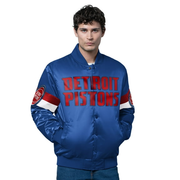 Men's Starter Blue Detroit Pistons Triple Option Varsity Full-Snap Satin Jacket