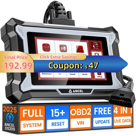 ANCEL DS200 OBD2 Scanner All Systems Car Diagnostic Scan Tool for ABS SRS Transmission Diagnostic, 15+ Reset Services Full OBD2 Functions Free Lifetime WiFi Updates 24-hour Online Chat