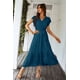 thumbnail image 2 of Vestido PRETTYGARDEN Maxi Azul con Volantes, Escote Cruzado y Cinturón, Talla M, 2 of 8