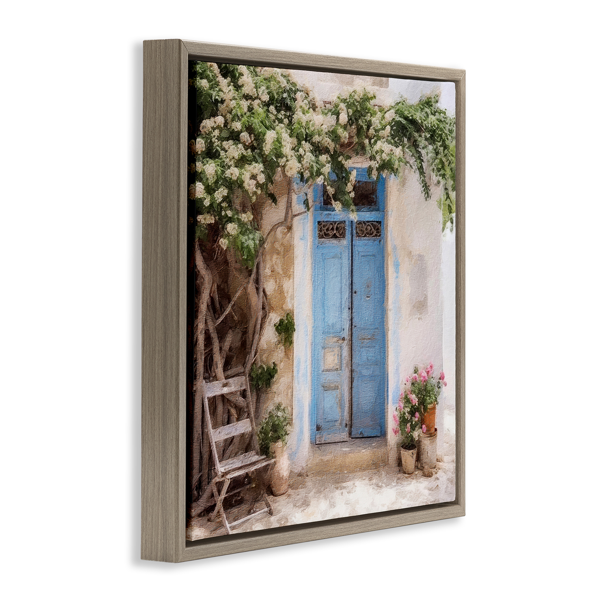 Stupell Industries Greek Doorway with Tree Town & City Painting Brown Floater Framed Canvas Art Print Wall Art, 18 x 18