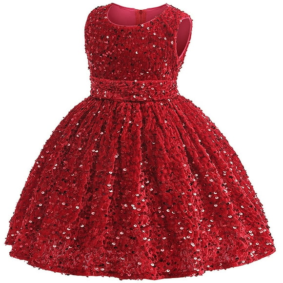 WEAIXIMIUNG Robes de Retour à la Maison avec Manches Robe Sans Manches pour Filles Tout-Petits Robe de Danse Fête Vêtements 12-18 Mois