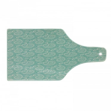 Paisley Cutting Board, Oriental Themed Floral Pattern with Butterflies and Motifs, Decorative Tempered Glass Cutting and Serving Board, in 3 Sizes, by Ambesonne