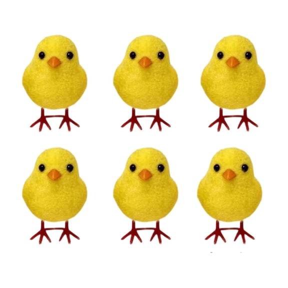 HuiXinOu Flocked Easter Chicks Decor，Set of 6，Fuzzy Yellow Spring Ornaments，Tabletop, Mantel，Easter Basket Stuffers，Holiday Home Decoration