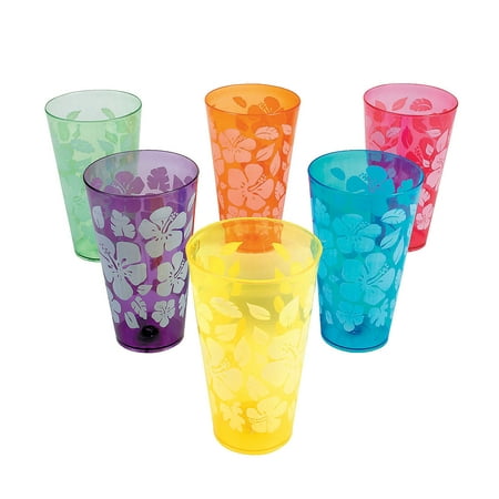 Fun Express - Hibiscus Print Plastic Cups for Party - Party Supplies - Drinkware - Re - Usable Cups - Party - 12 Pieces