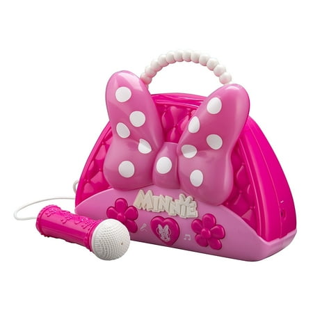Minnie Mouse Voice Change Boombox With Microphone! Sing Along To Built In Music Or Connect Your Own Device! Minnie Bowtique Voice Change MP3 Boombox for Girls Who Love To Sing!