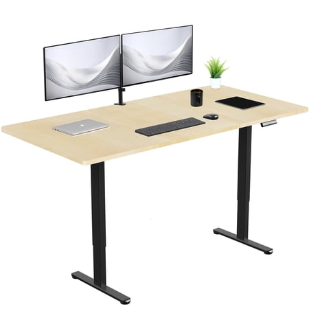 VIVO Electric Dual Motor 71” x 36” Standing Desk, Light Wood Top, Black Frame