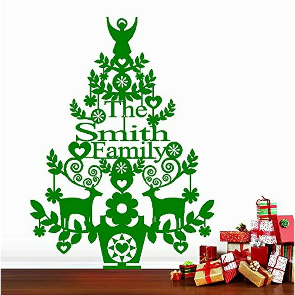 Decal Christmas Decal Custom Name, Christmas Tree, Wall or Window Decal 20" x 27" (Green