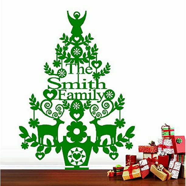 Decal Christmas Decal Custom Name, Christmas Tree, Wall or Window Decal 20" x 27" (Green