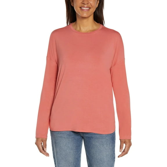 Gap Women's Drop Shoulder Crew Neck Long Sleeve Top Shirt Rosey Peach Pink L
