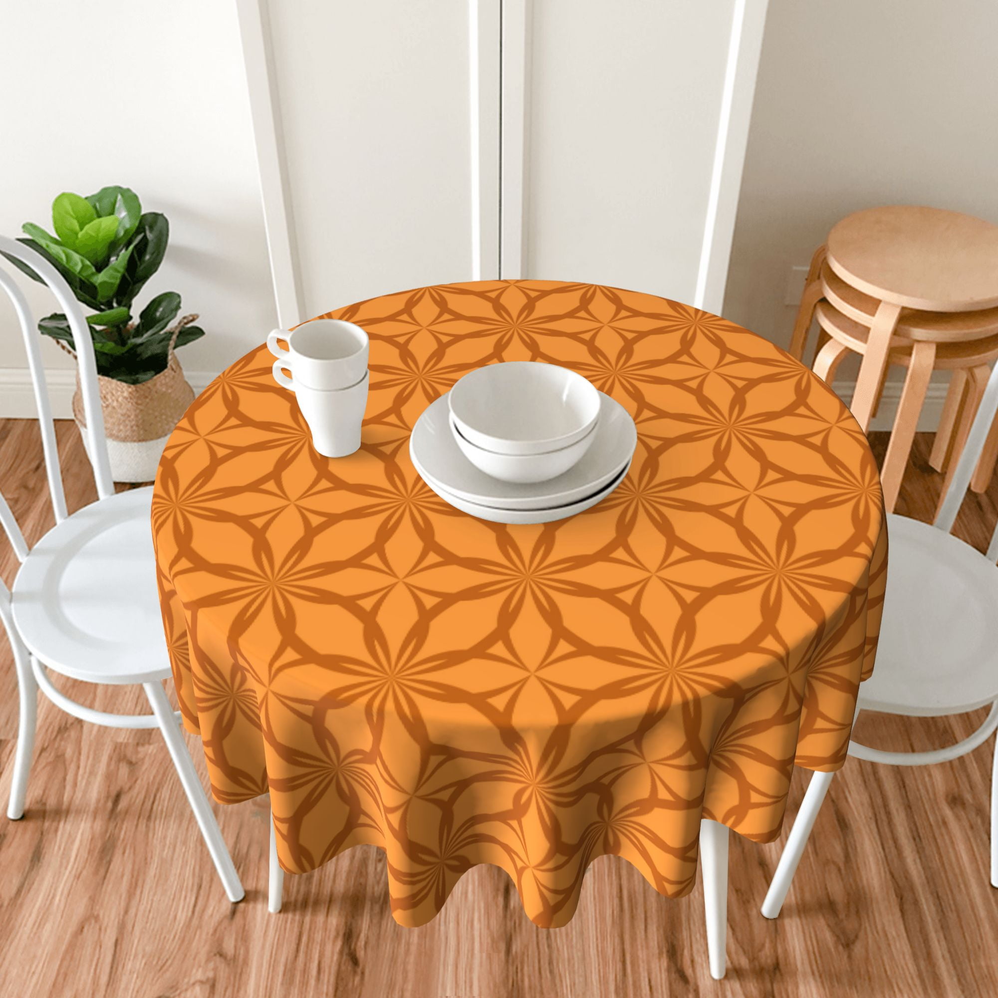 TEQUAN 60" Round Tablecloth, Seamless Lattice Pattern Washable