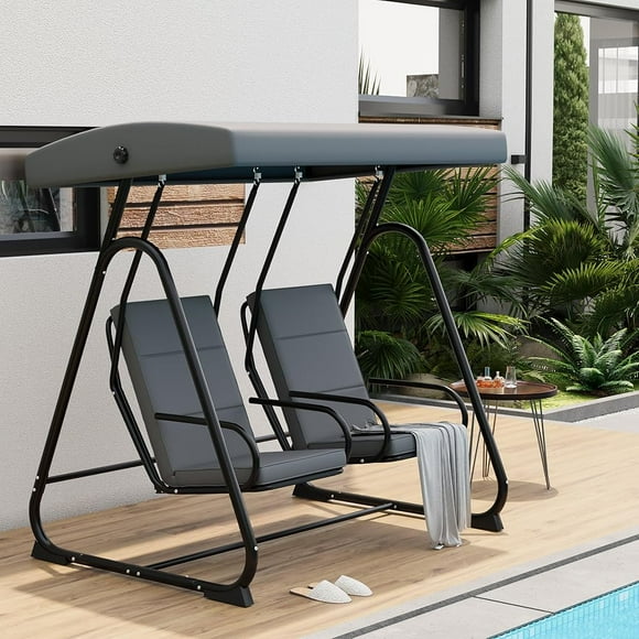 Ourlova 3-Seat Outdoor Porch Swing Chair with Canopy – Heavy-Duty Textilene Fabric, Adjustable Sun Shade, Weather-Resistant Patio, Garden & Backyard Swing