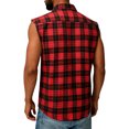 thumbnail image 4 of Fabrcox Plaid Sleeveless Flannel Shirt Men Collared Button Up Tank Top for Men Big and Tall Color Block Lightweight Outdoor Vest Shirt with Pockets Red L, 4 of 9