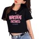 thumbnail image 1 of Camiseta corta con estampado de letras para mujer, blusa informal holgada de moda con cuello redondo y manga corta para fiesta, 1 of 8
