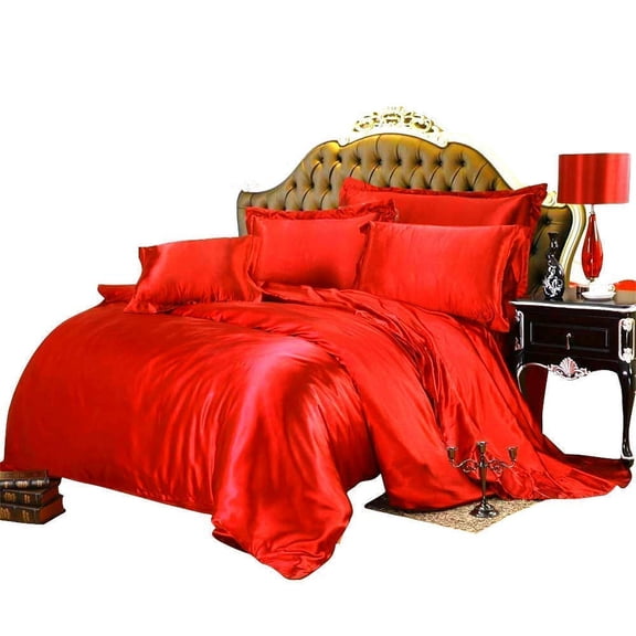 Kanak Bedding All-Season Ultra Soft 500 GSM Twin XL Size Silky Satin 7Pcs Comforter Set (Comforter Fitted 15" Flat 4 Pillow Case) Red