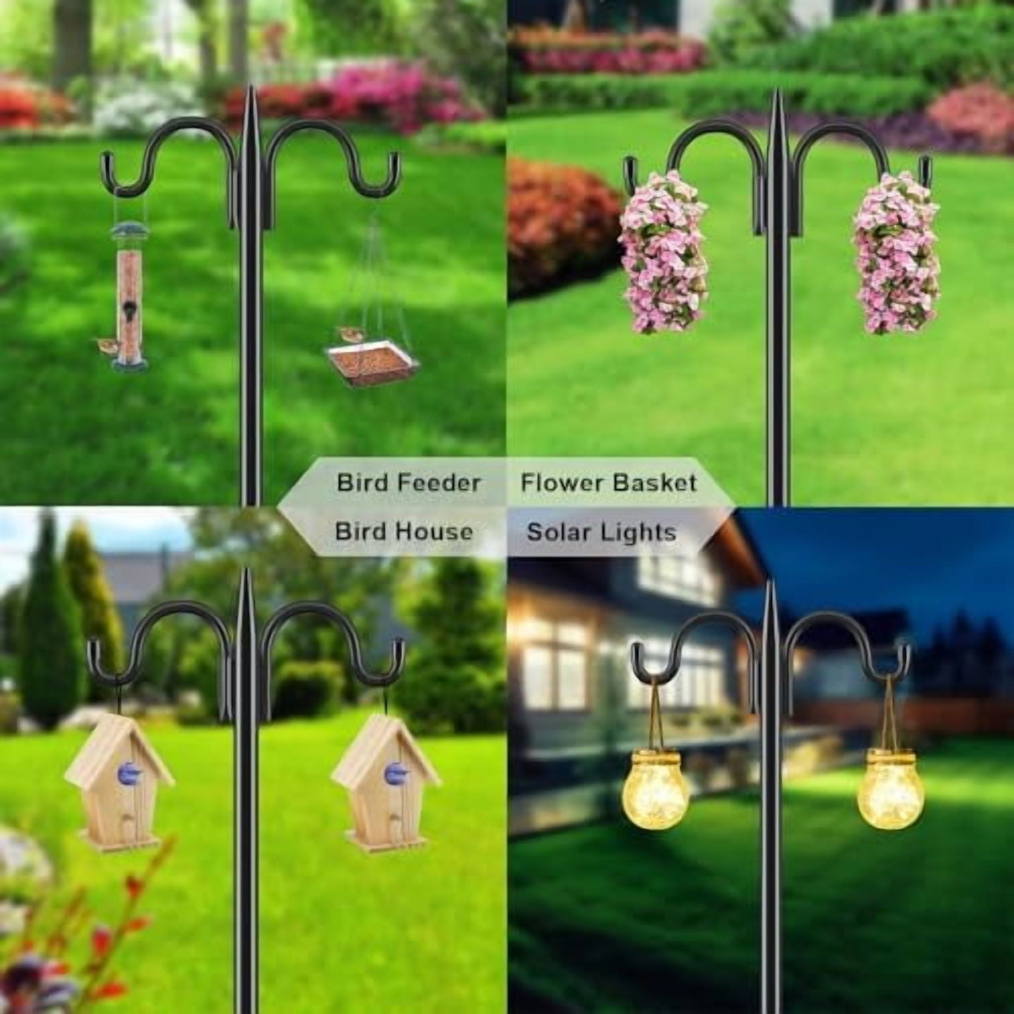 Double Shepherds Hook for Outdoor, 108 Inch Heavy Duty Bird Feeder Pole 3/4 Inch Thick Garden Hooks for Hanging Hummingbird Feeder, Plant Baskets, Solar Light Lanterns, 1 Pack