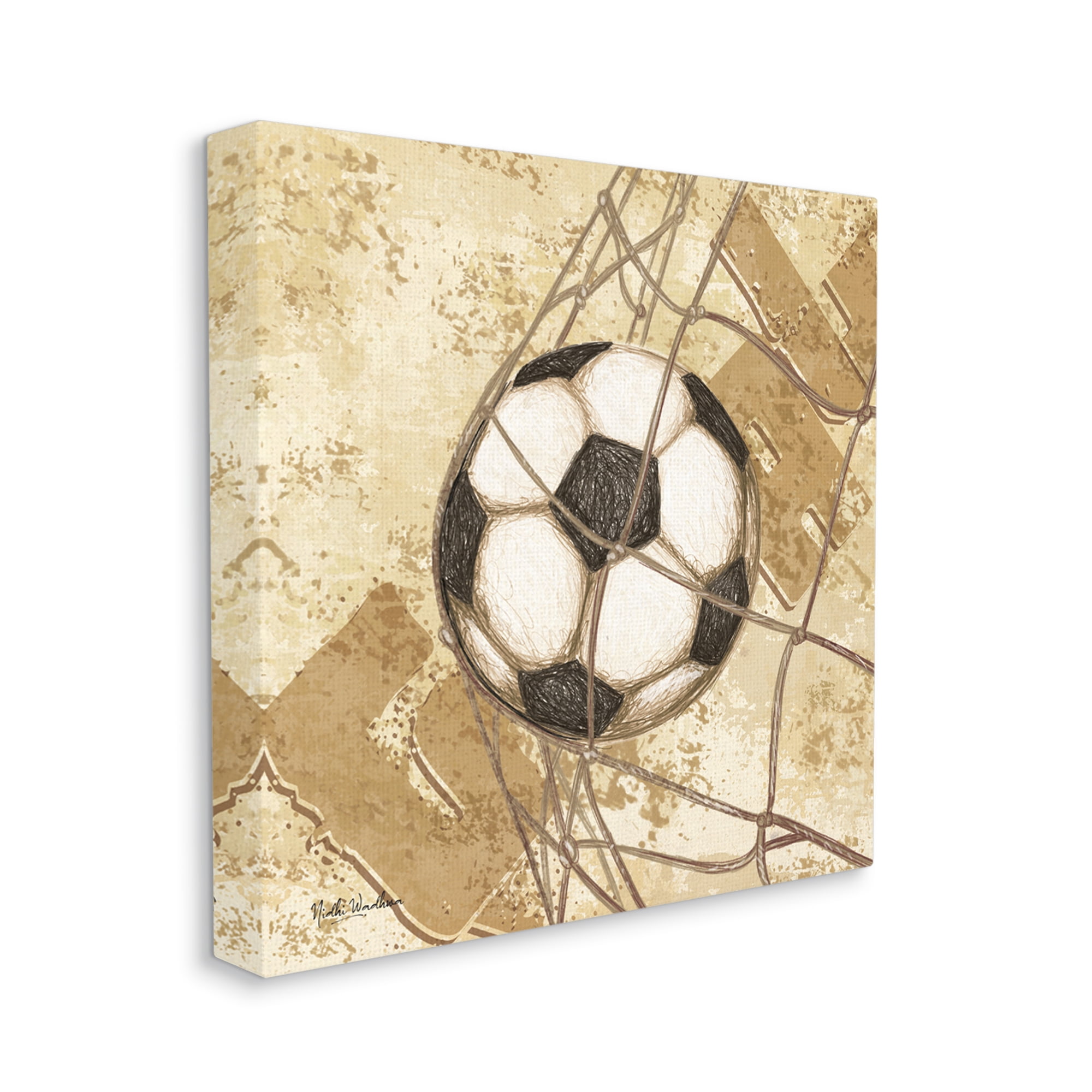 Stupell Industries Soccer Ball in Goal Sports Painting Gallery Wrapped Canvas Print Wall Art, 36 x 36
