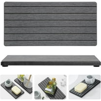 2 Pcs Water Absorbing Stone Drying Tray Mat, 8.2" × 3.9" Quick Dry Vanity Sink Caddy Bar Coaster, Dark Gray
