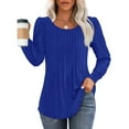 thumbnail image 2 of VEKDONE Long Sleeve Shirts for Women Fall Loose Fit Pleated Tops Solid Color Casual Lightweight Blouses Dressy Scooped Neck Tunic Tops for Leggings, 2 of 5