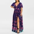 thumbnail image 2 of Robe Longue Décontractée à Manches Courtes et Col en V Imprimée Papillon pour Femmes Grande Taille, 2 of 8