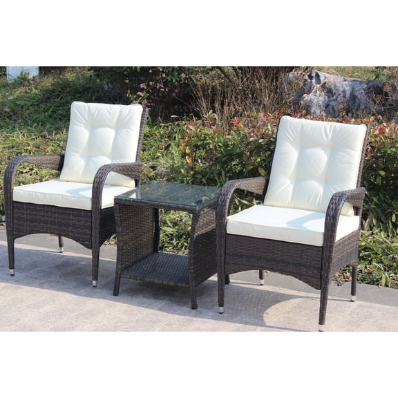 CoSoTower Outdoor Patio Furniture Sets 3 Piece Conversation Set Wicker Ratten Sectional Sofa With Seat Cushions(Beige Cushion)