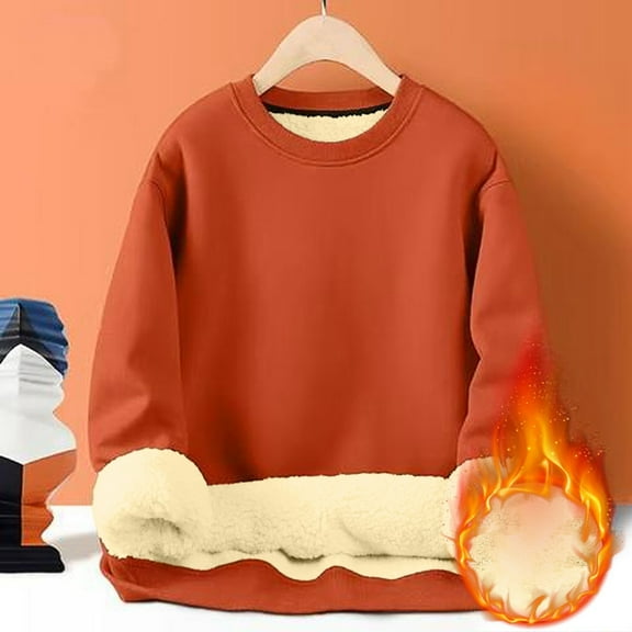 Fshiont Men's Sweatshirts Sherpa Lined, Heavyweight Fleece Pullover, Warm Crewneck Winter Sweatshirt Saffron 2XL