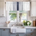 thumbnail image 2 of Blue Vertical Striped Farmhouse Short Window Curtain Valances, White Minimalist Modern Rod Pocket Kitchen Valances for Living Room Bedroom Bathroom Cafe 42" x 12", 2 of 8