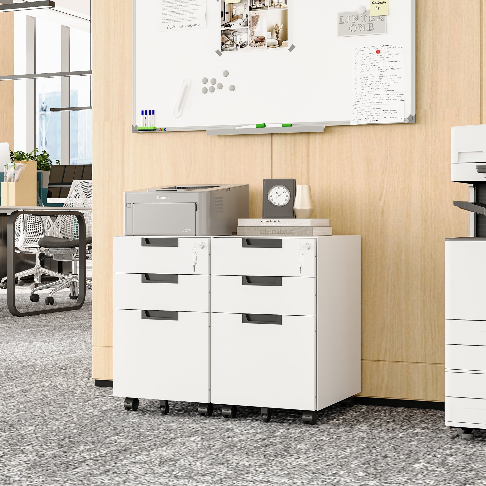 Fesbos Metal Mobile File Cabinet with Lock, 3 Drawer Rolling Filing Cabinets for Home Office, Fully Assembled, White, 23.6"H*17.32"D* 14.6"W, Fits Letter/Legal/A4 Size Files