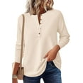thumbnail image 4 of PRETTYGARDEN Women's Long Sleeve Waffle Knit Shirts Fall Casual Button Up Henley V Neck Tunic Tops Loose Fit Basic Tees, 4 of 9
