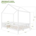 thumbnail image 4 of Full Size Montessori Floor Bed with Canopy, Wooden House Shape Toddler Bed with High Railings and Roof, Full Bed Frame for Kids Bedroom, White, 4 of 7