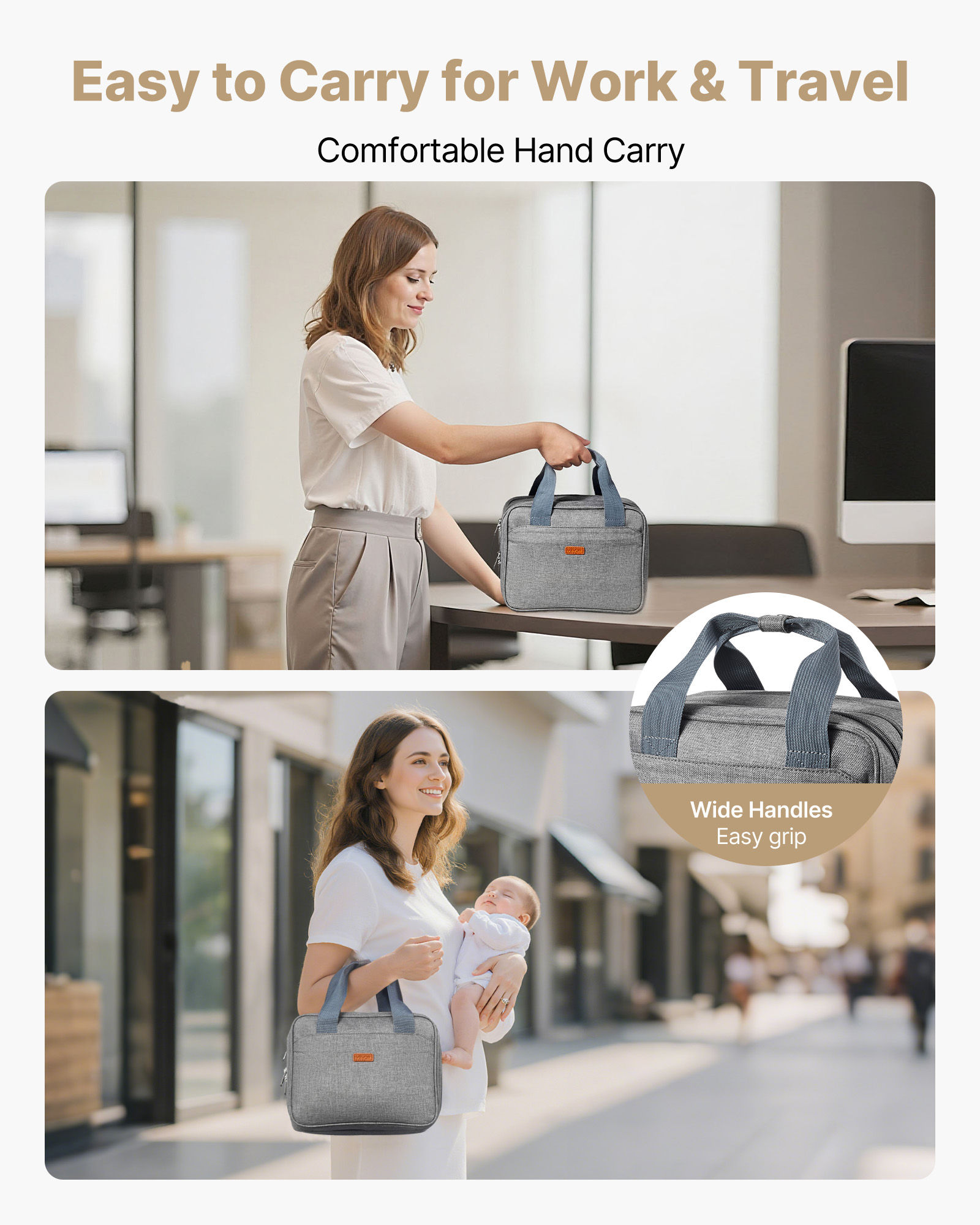 VEVOR Wearable Breast Pump Bag, Breast Feeding Bag with Ice Pack, Fits for M5/M6, Pumping Accessories & Breastmilk Storage, Portable Pump Carrying Case for Work, Travel & Family Use, Grey