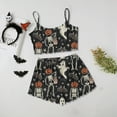 thumbnail image 2 of Pjs Sets for Women Comfortable Halloween Skeleton Print Lettuce Trim Top & Shorts Pajamas for Women, 2 of 3