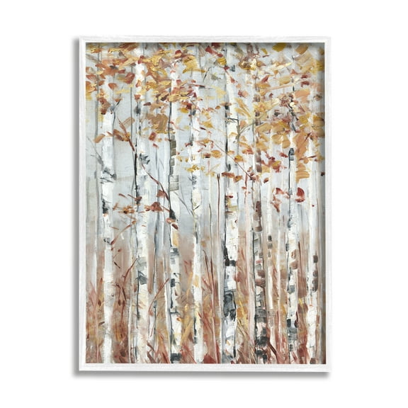 Stupell Industries Autumn Birch Tree Foliage Rustic Forest Landscape Landscape Painting White Framed Art Print Wall Art, 24 x 30