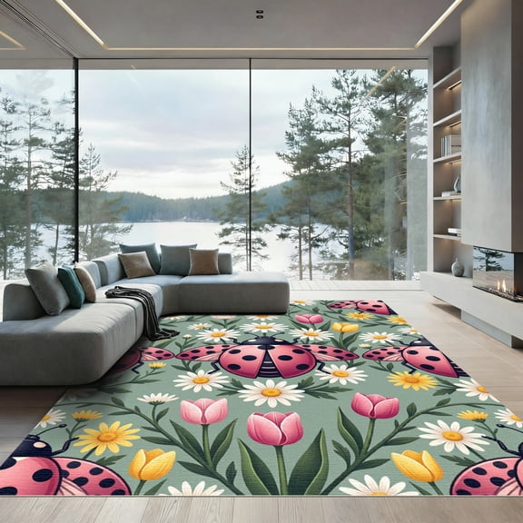 ODIKA 4' x 6' Machine Washable Non-Slip Area Rug, cottagecore floral High Traffic Rug, Green, 1104875