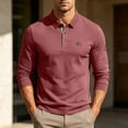 thumbnail image 2 of Long Sleeve Polos Shirt For Men Fashion Casual Breathable Golf T Shirts Lapel Button Business Office Wear (S, Red), 2 of 7