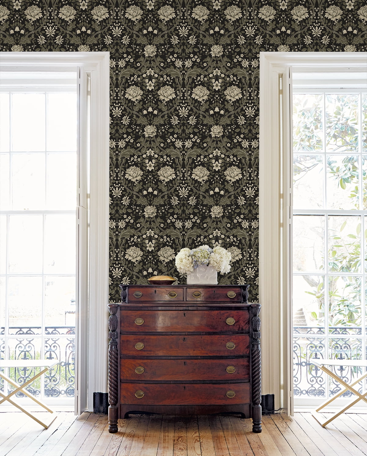 Nextwall Ebony & Pavestone Honeysuckle Trail Peel And Stick Wallpaper - 20.9 in. W x 18 ft. L Roll