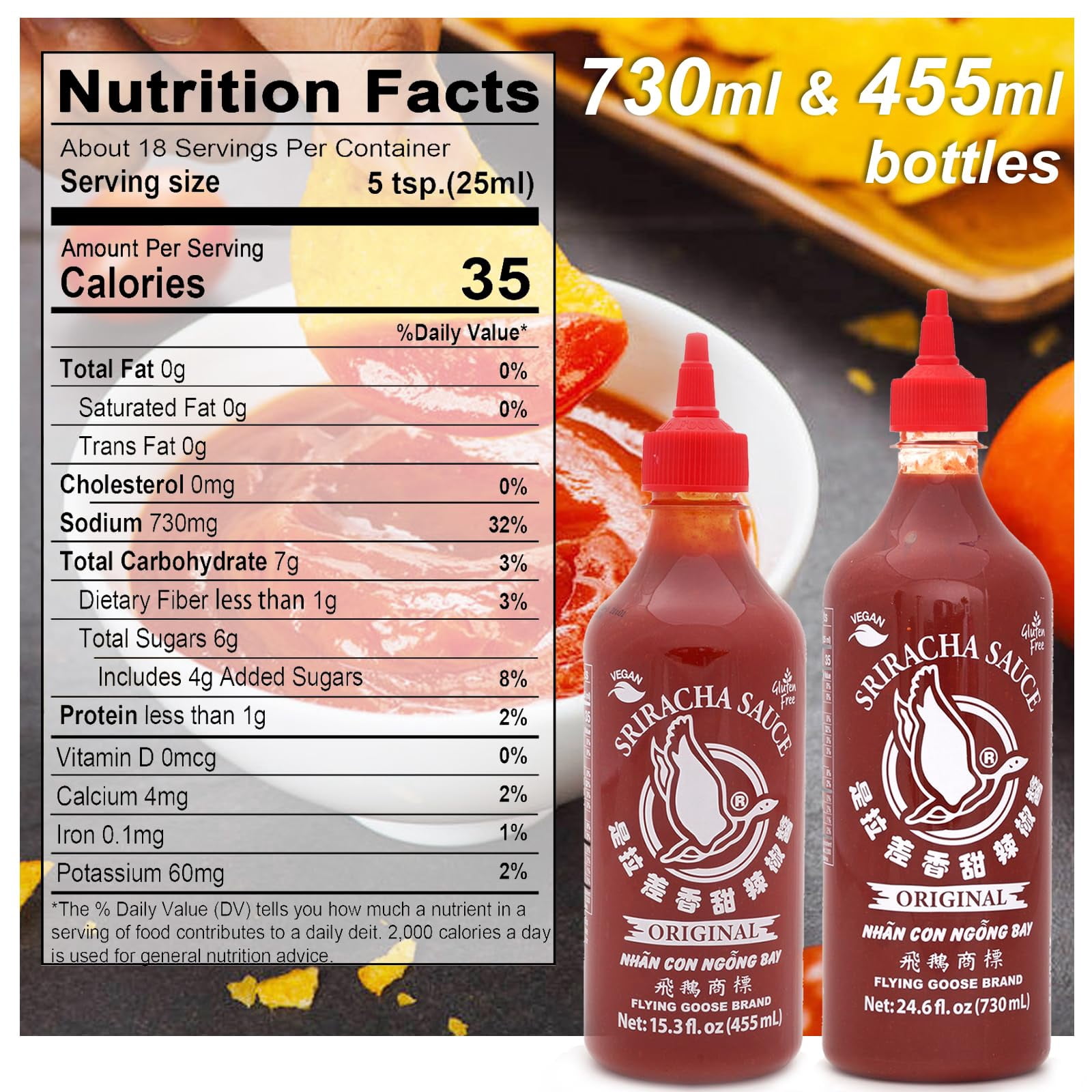 Flying Goose Sweet Sriracha Sauce, Thailand Sriracha Sweet Chili Sauce, Gluten Free and Vegan, Original Flavor in Bottle, 15.3 fl.oz(455ml), Pack of 1