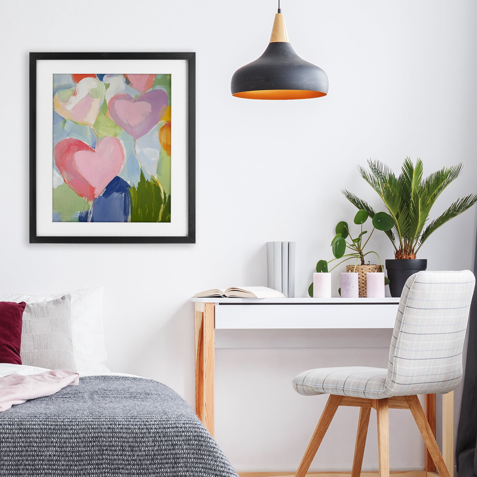 Stupell Industries Pink Hearts Abstraction Black Framed Print Under Glass, design by The Prints Vibe