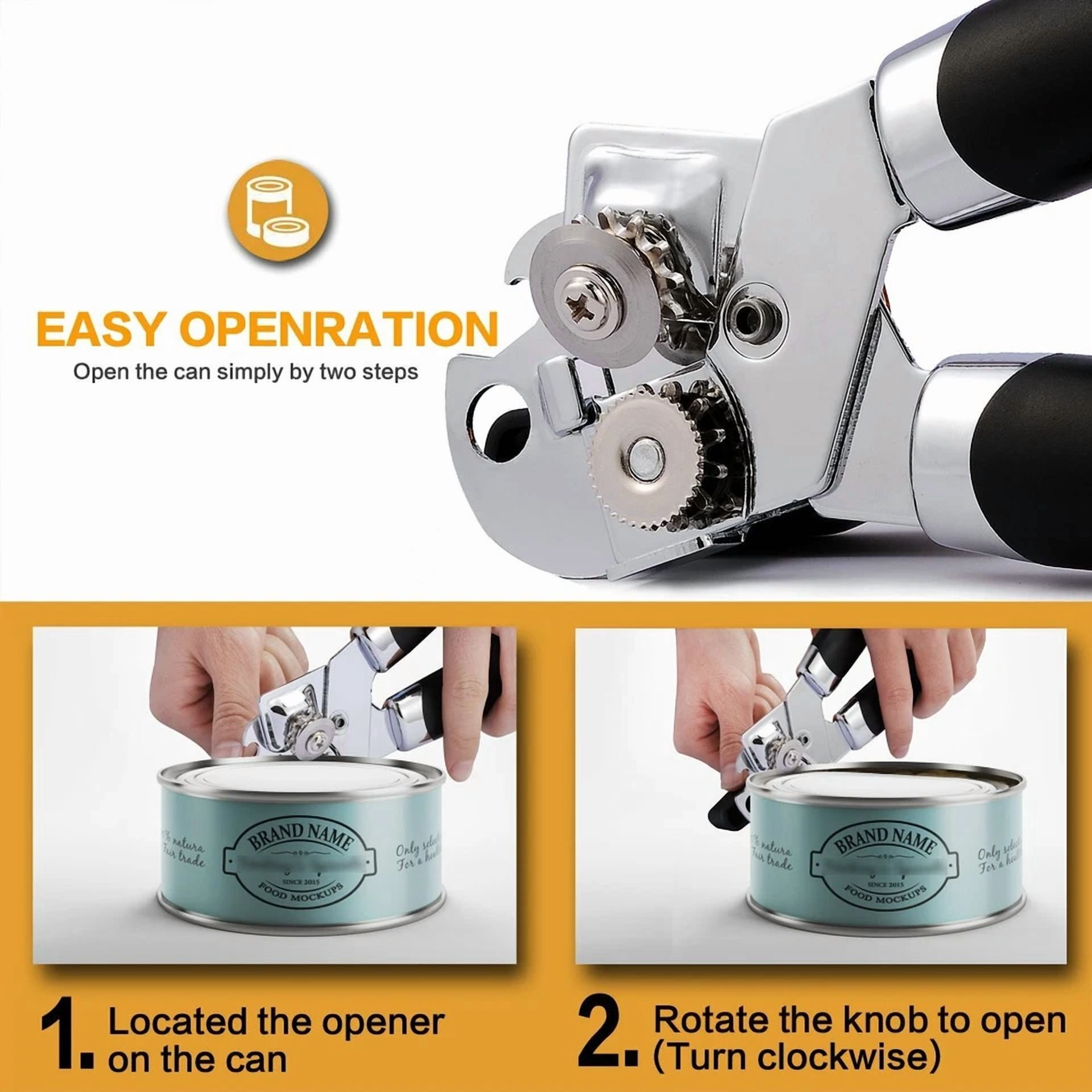 KLYNE - Can Opener, 3-In-1 Manual Can Openers Cordless Tin Opener W/Lids Off Jar Opener