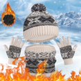 thumbnail image 3 of Womens Cable Knit Beanie Hat Scarf Glove SetChildren Hat Scarf And Gloves Three Piece Set Fashionable Children Autumn And Winter Knitted Woolen Hat Scarf And Gloves Set, 3 of 4