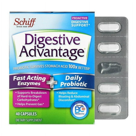 Digestive Advantage Fast Acting Enzymes + Daily Probiotic, 40 Capsules (Pack of 3)