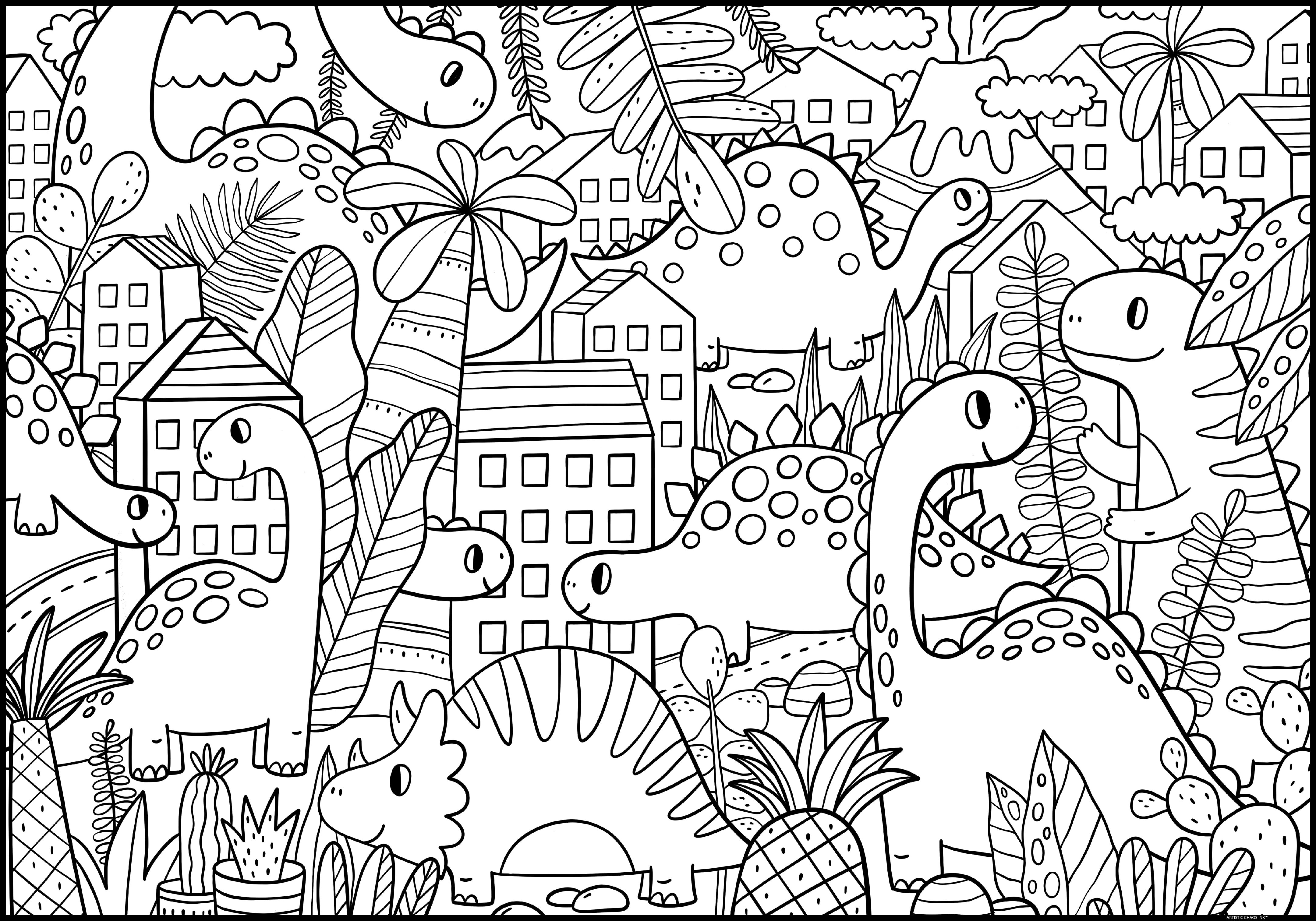 Giant Coloring Poster - Premium Jumbo Coloring Sheets for Kids & Adults with Thick Bleed-Resistant Pages, Use on Floor, Wall, or Table, Use With Alcohol Based Markers (60” x 42”, Dino)