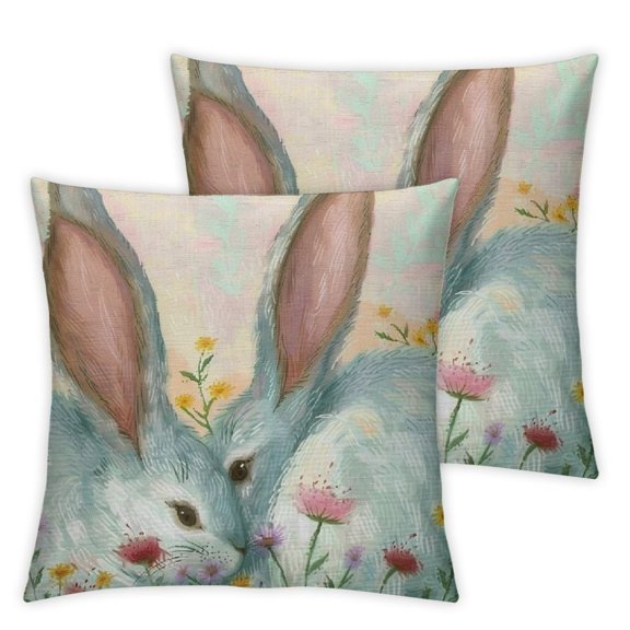 Easter Pillow Cover Rabbit Ears Floral Decorations Holiday Farmhouse Spring Pillow Case for Home Sofa Couch Decor (Blue)